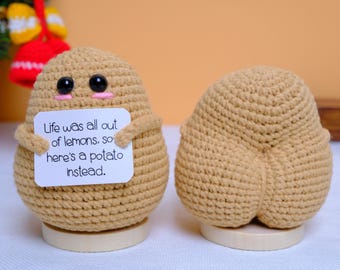Batata de Apoio Emocional, Batata de Crochê Divertida para Presente, Decoração de Mesa Fofa, Pelúcia com Frase Positiva, Presente para Amigo