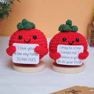 Virkad positiv tomat, handgjord personlig virkad present, rolig positiv virkad fruktsamling, söt positiv virkad dekor