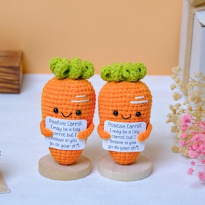 Zanahoria positiva de ganchillo hecha a mano, regalo personalizado de zanahoria de ganchillo, 1 accesorio de escritorio de zanahoria de ganchillo, regalos considerados