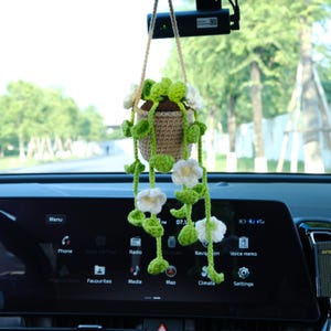Plant Car Hanging, Crochet Plant Car Mirror Hanging, Car Accessories for Women, Plant Lover Gift, Cute Car Decor