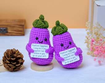 Handmade Crochet Eggplant, 1PCS Positive Eggplant Plush, Decorative Ornament, Cute Amigurumi Gift, Eggplant Desk Decor