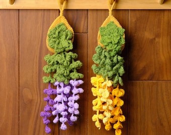 Glycine au crochet, panier de fleurs suspendu, décoration murale, ornement à suspendre, joli cadeau plante en tricot