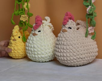 Peluche de pollo a crochet, decoración rústica de crochet hecha a mano, pollo amigurumi a crochet, regalo familiar de pollos amigurumi