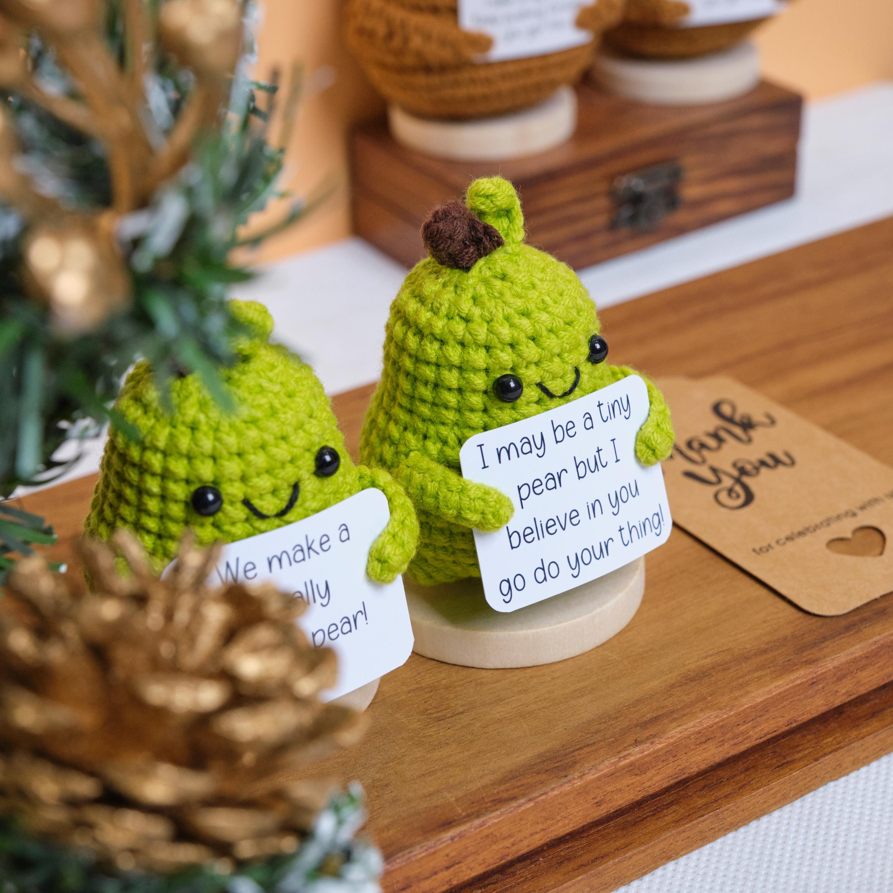 Crochet Positive Fruit Pear Kit - DIY Hand Knitting Desk Decor & Inspirational Gift