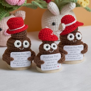 Handmade Positive Crochet Poo Family, Unique Crochet Poo with Positive Quote, Cute Office Desk Accessory, Emotional Support, Gag gift