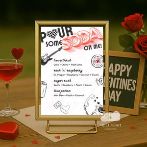 Pour Some Soda On Me DIGITAL Soda Menu, Romance Love Drink Bar, 80's Retro Pop Rock Themed Soda Bar Sign for Parties, Rock and Roll SODA POP