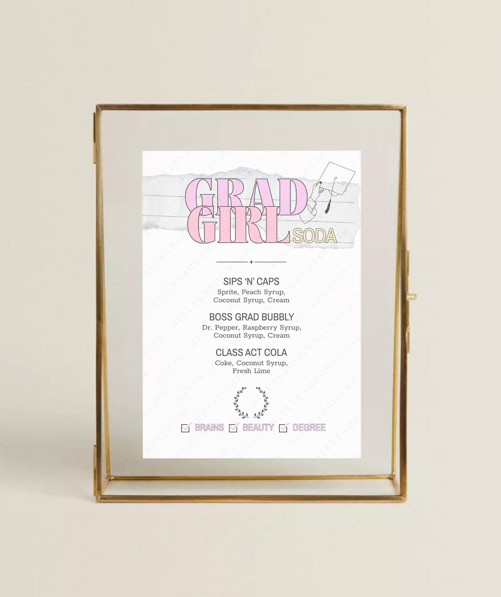 GRAD GIRL Soda Women's Grad Party Sign, High School Grad DIY Soda Menu ...