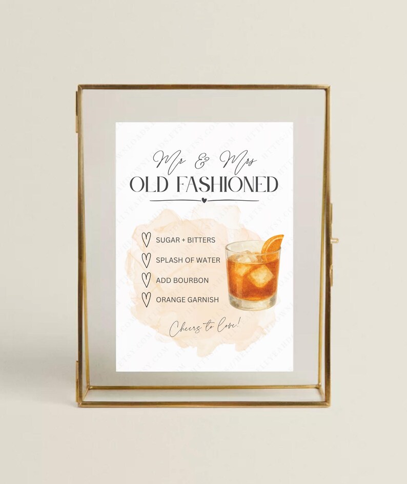 MR and MRS Old Fashioned Printable Bar Menu, DIY Old Fashioned Recipe ...