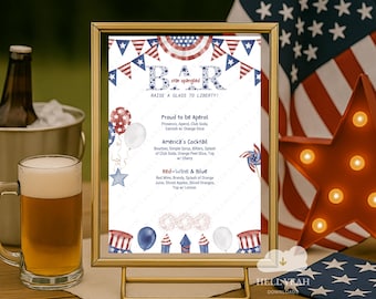 Star Spangled Bar Cocktail Drink Menu Digital, Patriotic Printable Bar Sign, Red White Blue Bar Sign, July 4th Party Editable Drink Template