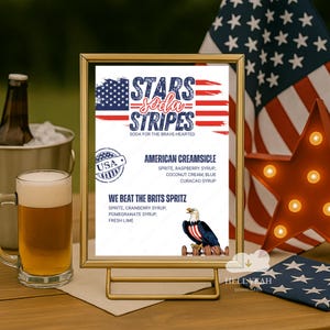 Stars Soda Stripes USA Drink Party Menu, American Eagle Vintage Bar Decor, DIY Fourth of July Dirty Soda Station, Printable Italian Soda Bar