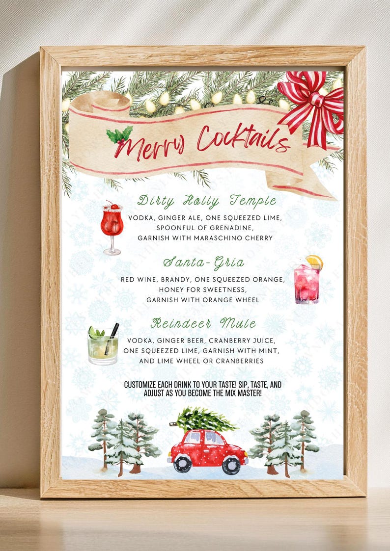 MERRY COCKTAILS, Printable Christmas Cocktail Menu, Holiday Party ...