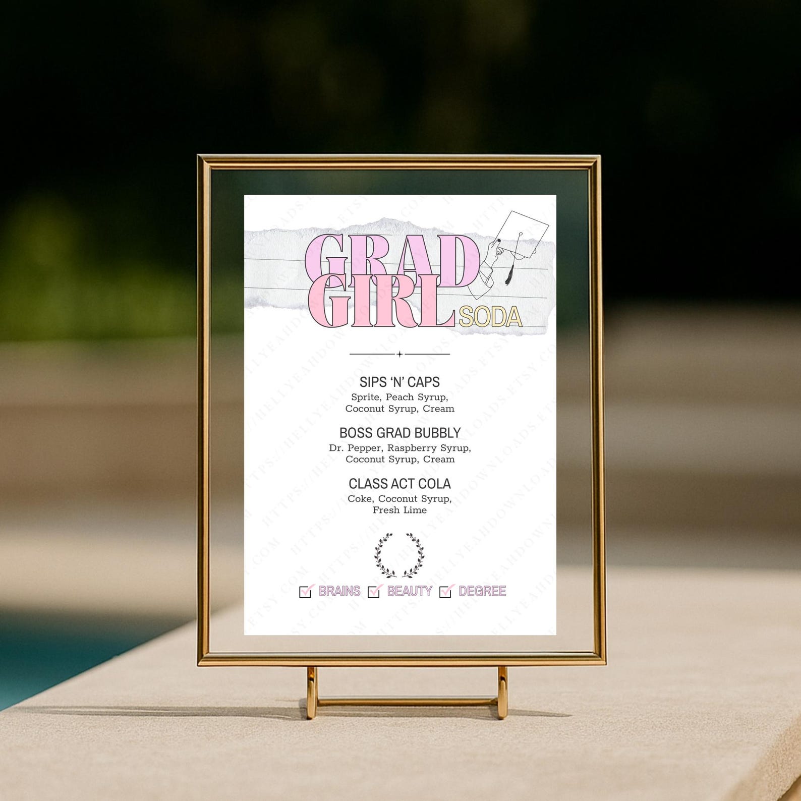 GRAD GIRL Soda Women's Grad Party Sign, High School Grad DIY Soda Menu ...
