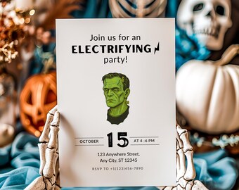 Frankenstein Halloween Invitation, Electrifying Monster Party Invite, Printable 5x7 4x6 Scary Spooky Editable Template, Monster Bash Invites