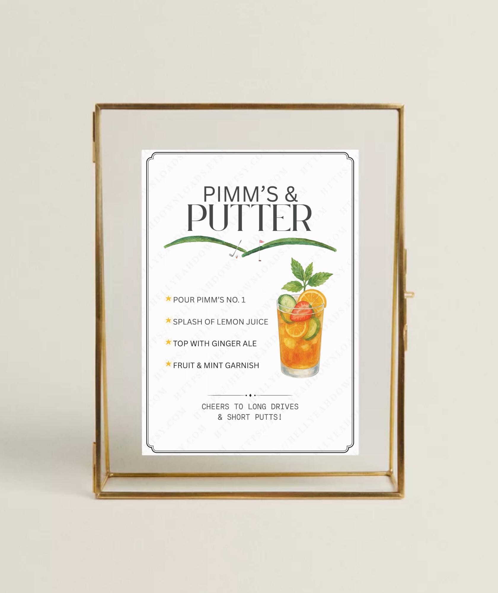 Pimms and Putter Printable Golf Party Bar Sign, Editable Pimm’s Cup ...