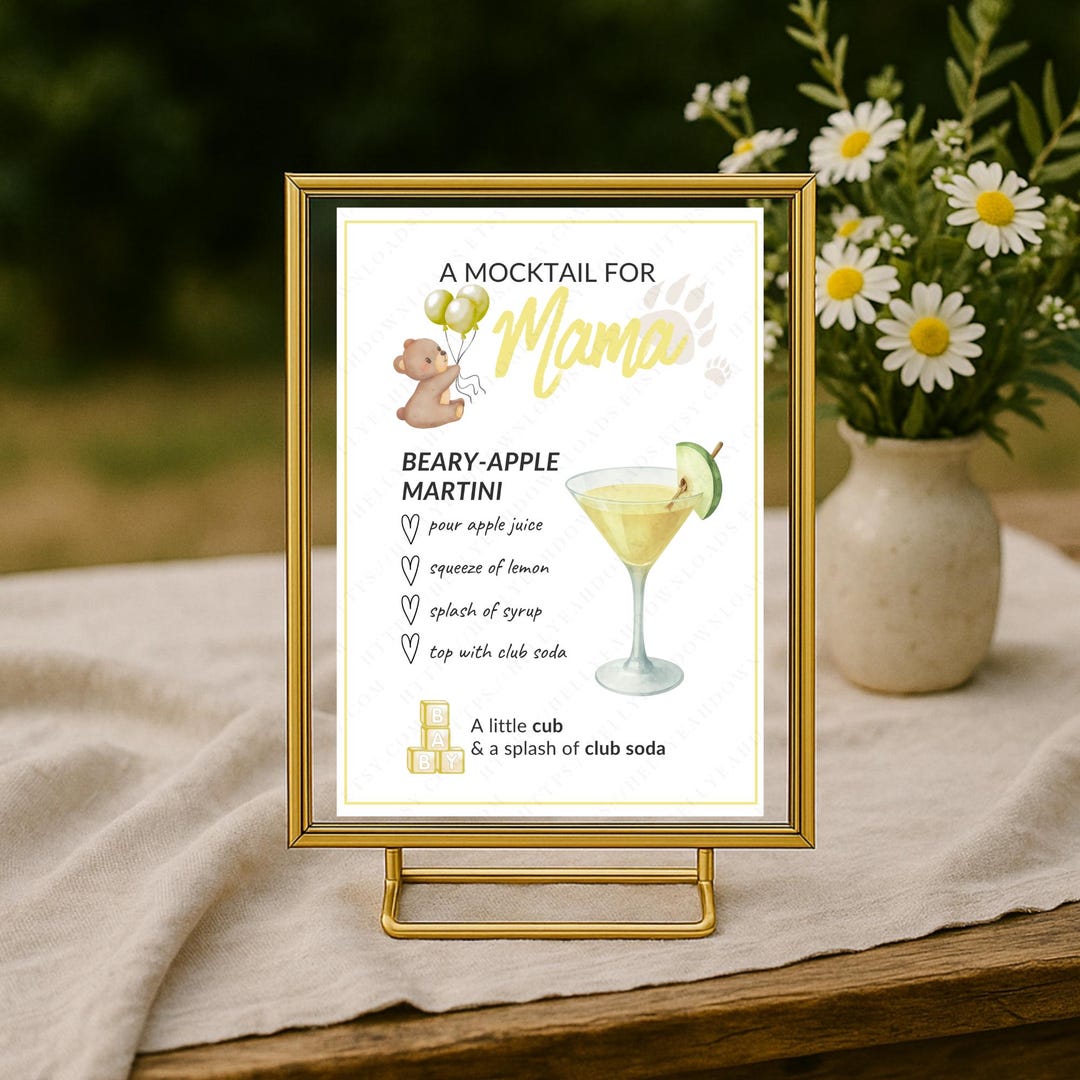 A Mocktail for Mama Beary-apple Martini for Unisex Baby Shower, Create ...