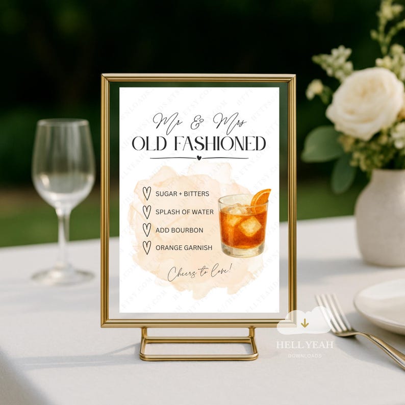 MR and MRS Old Fashioned Printable Bar Menu, DIY Old Fashioned Recipe ...