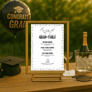 Grad-Tails Raised Fists Pdf Bar Menu, Funny Graduation Drink Sign, College Party Bar Menu, Printable Grad Decor, Diy Alcohol Sign For Grads