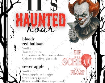 Halloween DIY Cocktail Digital Download, Halloween Clown Decor, DIY Party Bar Menu, Printable 8x10 8.5x11, Editable Halloween Party Template