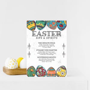 Ostern Sips und Spirituosen Menü Sofort-Download, Pysanky Egg Oster Bar Dekor, Frühling Happy Hour Bar, Ostern Signature Cocktails DIY Bar Einrichtung
