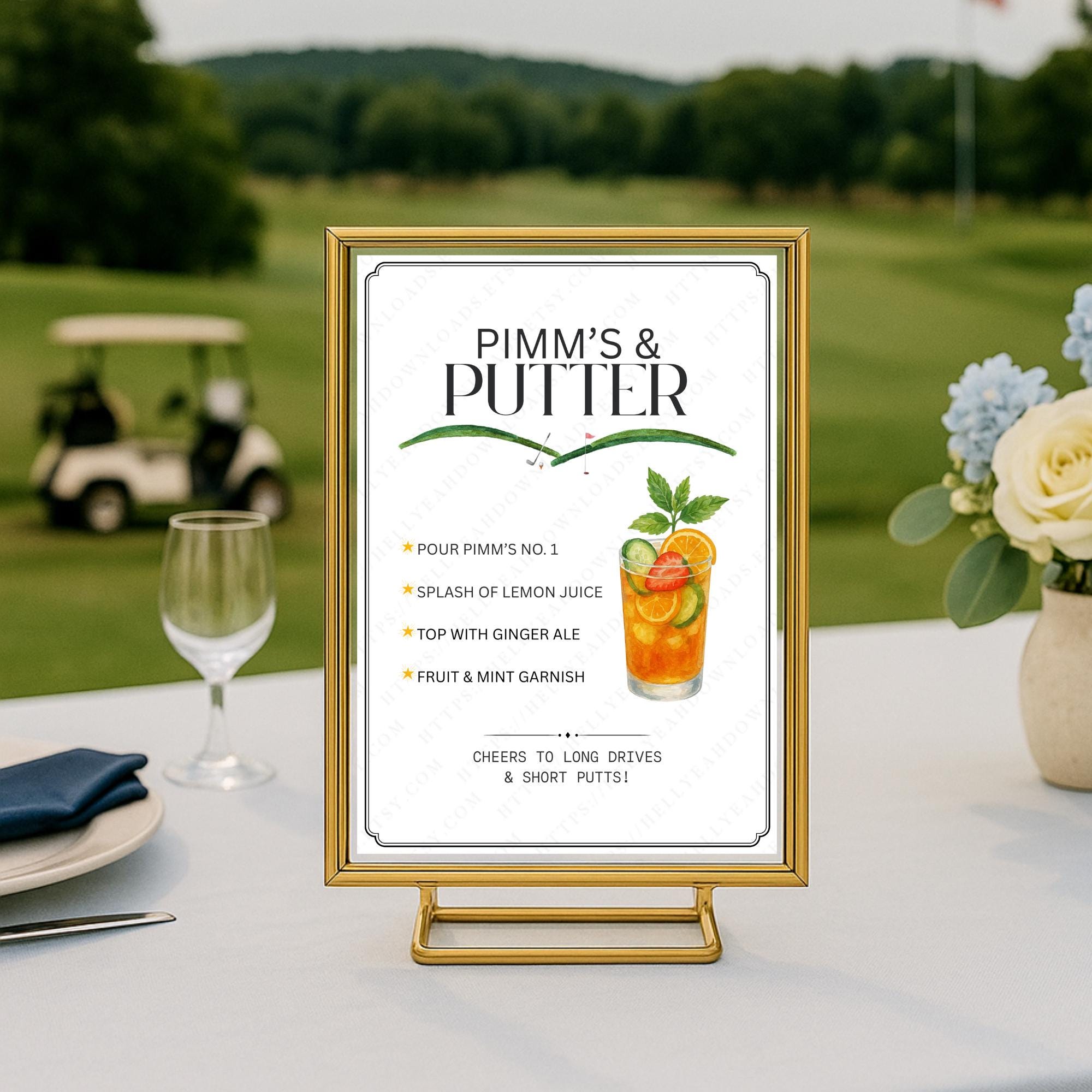 Pimms and Putter Printable Golf Party Bar Sign, Editable Pimm’s Cup ...