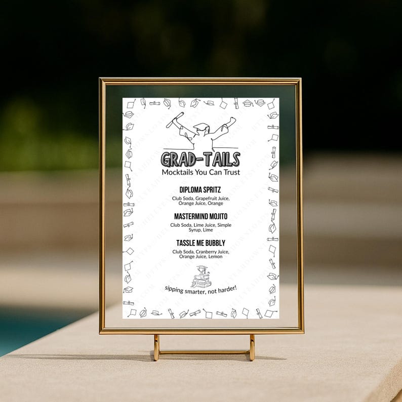 Grad-tails Raised Fists MOCKTAILS Digital Menu, Funny Graduation Bar ...