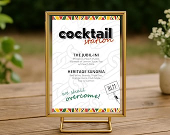 BLM Cocktail Station Themed Template, Black Heritage Colored Drink Bar Menu, Black Lives Matter Digital Download, Juneteenth Party Bar Sign