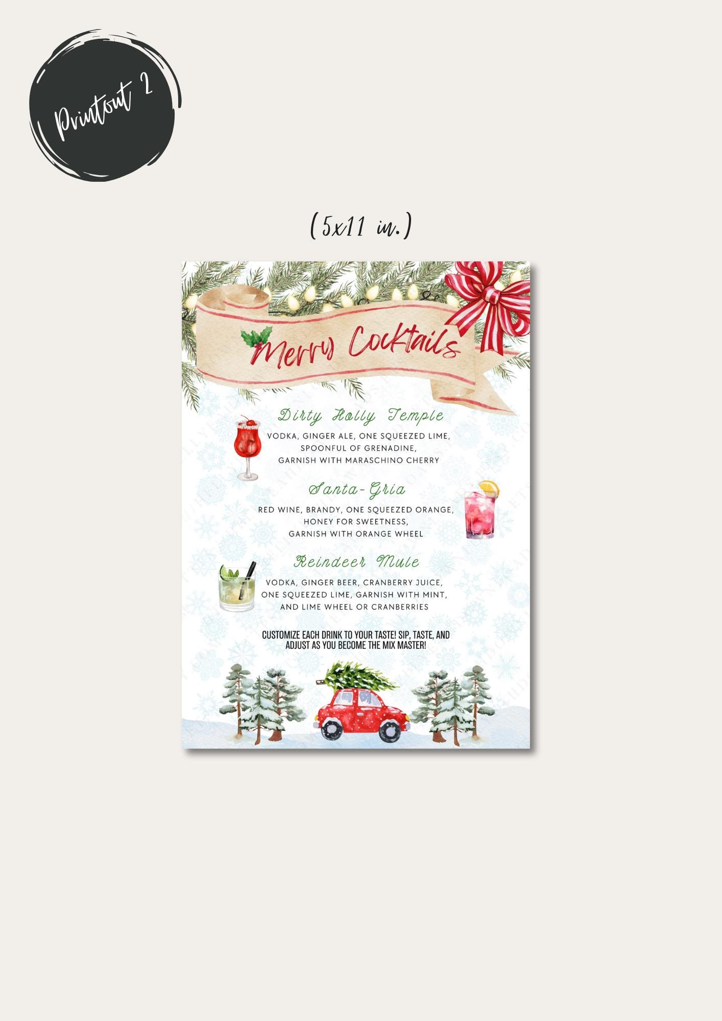 MERRY COCKTAILS, Printable Christmas Cocktail Menu, Holiday Party ...