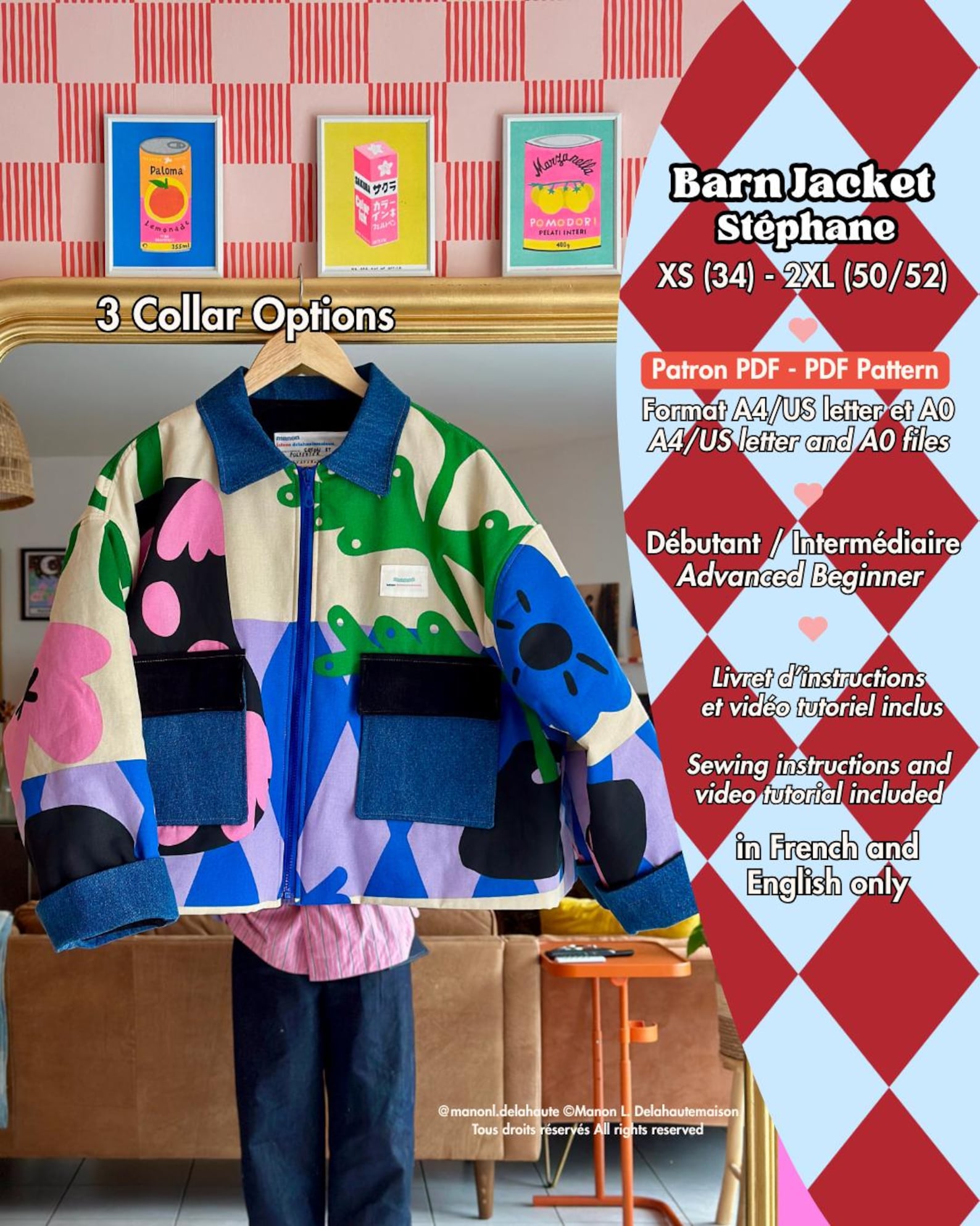 Stéphane Barn Jacket (3 Collar Options) - PDF Pattern - XS (EUR 34) to ...