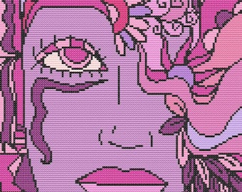 Dame im lila Wasser Kreuzstichmuster - digitaler Download - elegantes und verträumtes Porträt