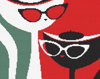 MCM Cool Kitties Kreuzstichmuster - Digital Download - Spaß, Retro Kätzchen Design
