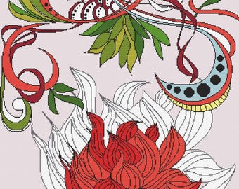 Botanica Obscura Kreuzstichmuster – Dunkles Blumenmuster PDF – Gothic Botanical Embroidery – Digital Download