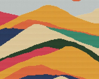 Minimalistisches 50er Jahre Landschafts-Kreuzstichmuster – Mid-Century Modern Art Digitaler Download