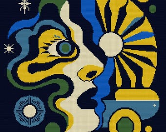 Peter Max über MCM Kreuzstichmuster - Digital Download - Fettes, farbenfrohes, modernes Design