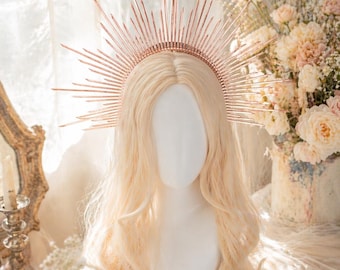 Copper Sunburst Halo Crown Headpiece, Lightweight Festival Costume Accessory