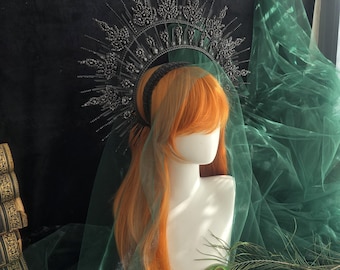 Black Halo Crown: Elegant Boho Headpiece for Halloween