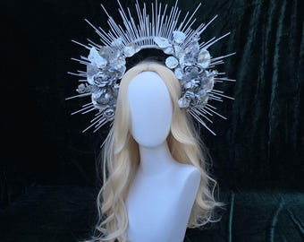 Silver Large Halo Bridal Crown: Boho Wedding Headpiece