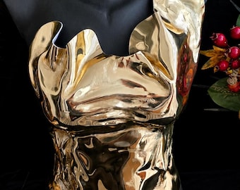 Gold Mirror Armor Corset, Handmade Futuristic Breastplate Top