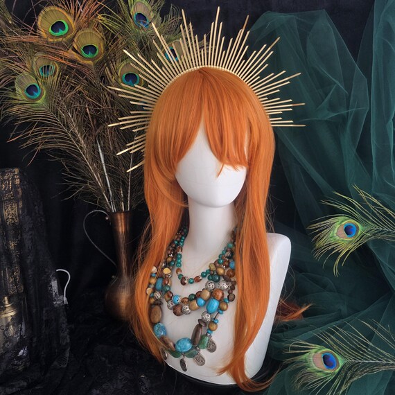 Gold Sunburst Halo Crown: Customizable Bridal Headpiece  display picture 3
