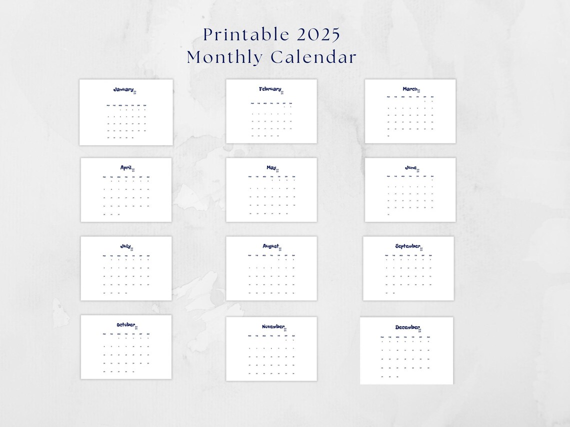 2025 Digital Mini Calendar, Printable Minimalist Calendar Template