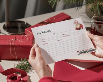 Christmas Recipe Card, Customizable Digital Christmas Recipe Card, Holiday Recipe Card, Printable Recipe Card, Edit with Canva