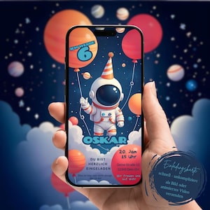 Digitale Einladungskarte mit Astronaut für einen Kindergeburtstag | Einladung zur Geburtstagsfeier | personalisierte Karte | eCard