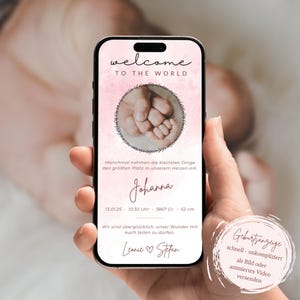 Anuncio de bebé digital niña bebé niña nacimiento rosa anunciar anuncio de nacimiento / anuncio de nacimiento Tarjeta electrónica de anuncio de bebé | tarjeta personalizada con foto