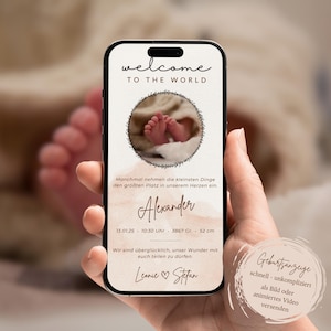 Anúncio do bebê de Digitas Anúncio bege neutro do nascimento Anúncio do nascimento | eCard de anúncio do bebê | cartão personalizado | com foto