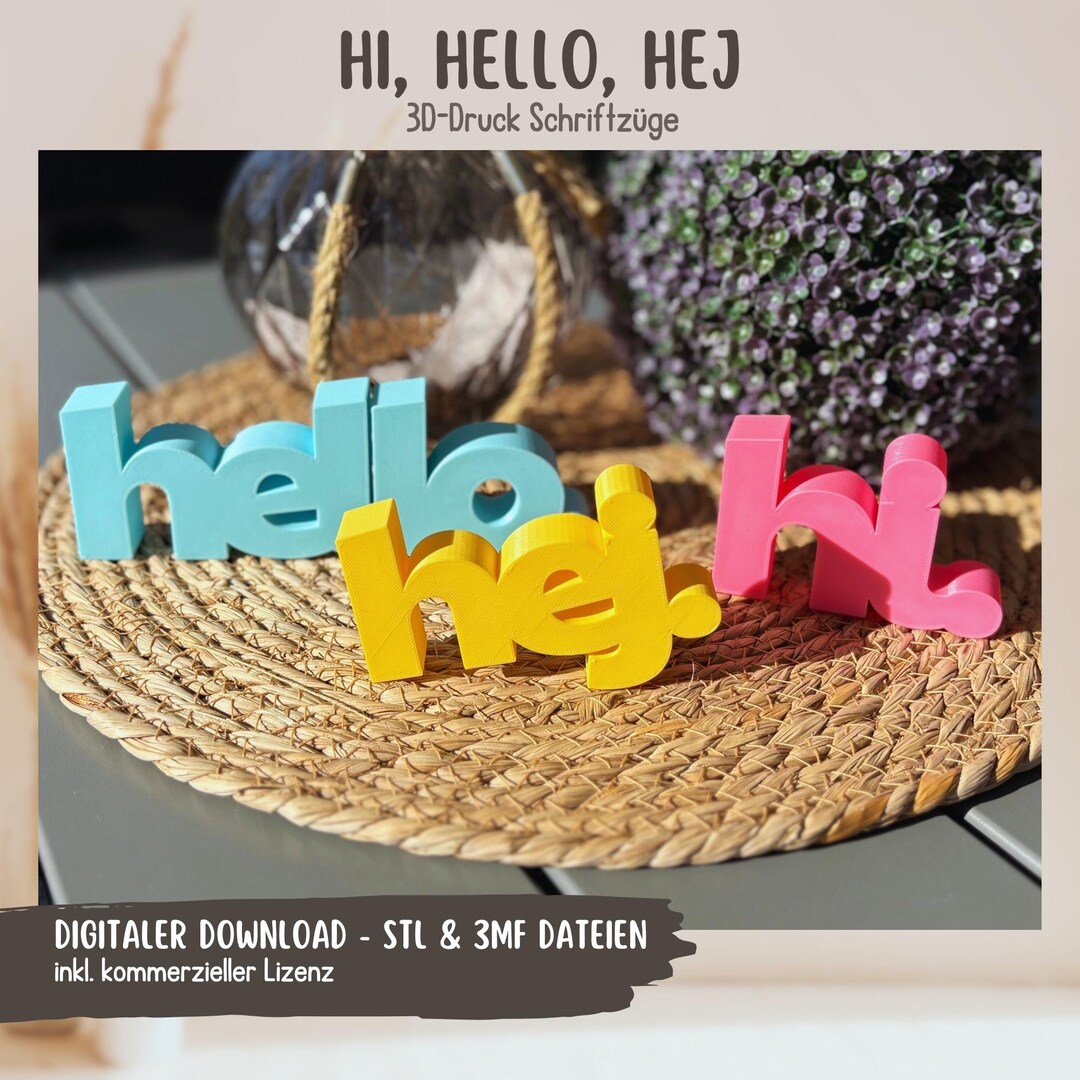 Hej Sign 3D Print Word Sign STL Bundle Hi Hello Hej | Home Decor Sign | STL ...