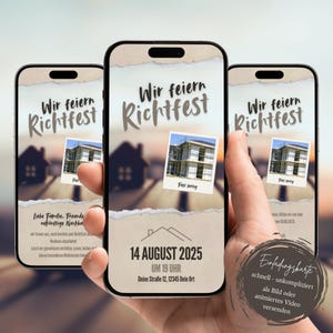 Digitale Einladungskarte zum Richtfest | Einladung zum Hausbau Meilenstein | personalisierte eCard mit Bild | einfach per WhatsApp versenden