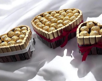 Herzbox mit Ferrero Rocher – Handgemachtes Schokoladengeschenk mit Schleife – Süßes Geschenk zum Valentinstag, Muttertag oder Geburtstag