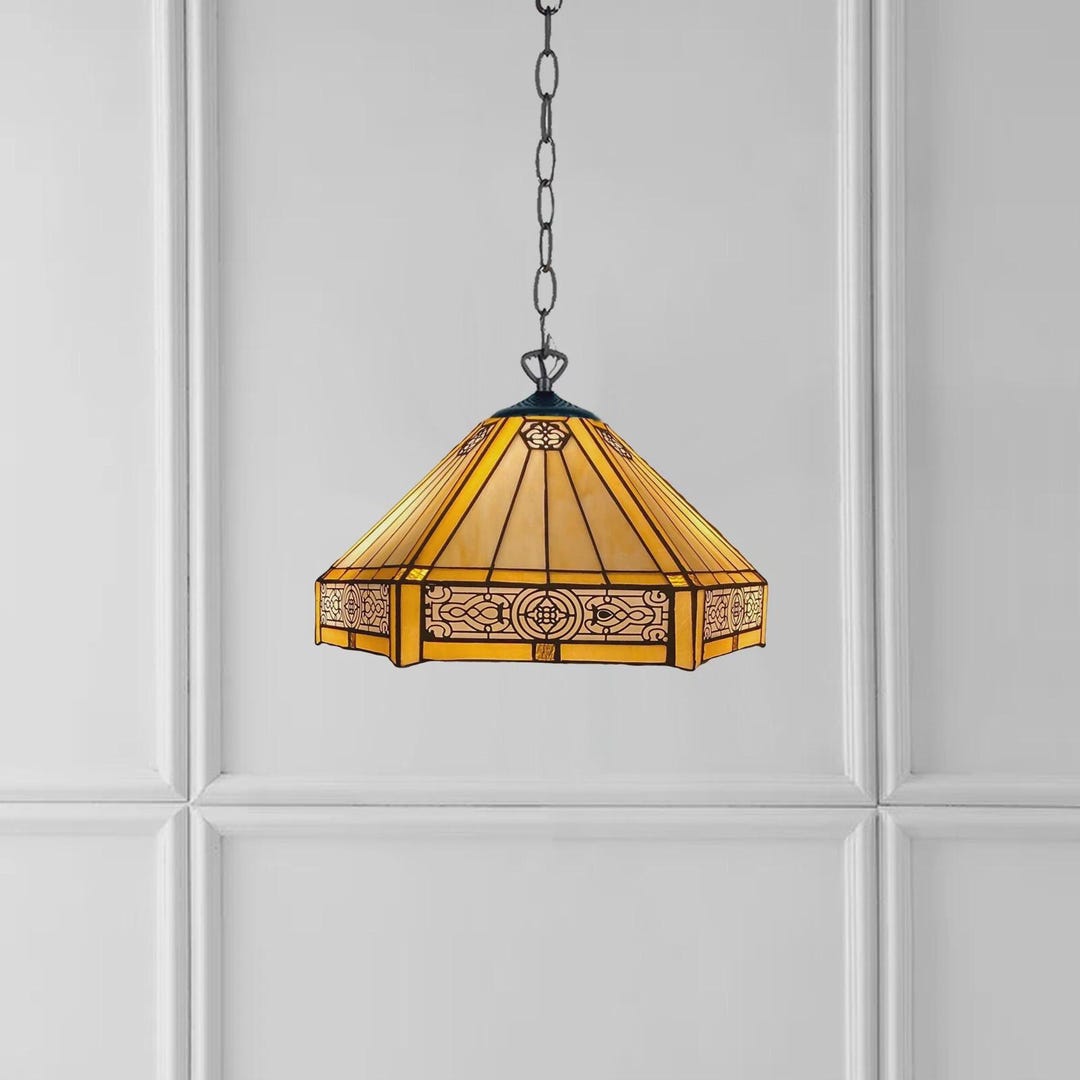 Lampe à suspension Tiffany, 16 pouces, style hexagonal, abat-jour en verre teinté Royaume-Uni