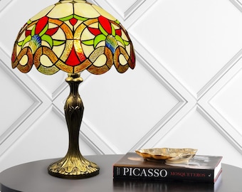 Handcrafted Tiffany-Style Table Lamp: 16-Inch Stained Glass Floral Design
