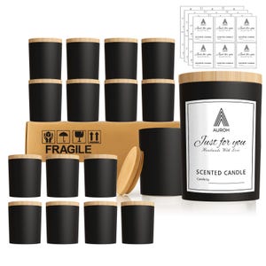 15 Pack 7 OZ Matte Black Candle Jars with Bamboo Lids for Making Candles, Thick