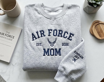 Sudadera personalizada para mamá de la Fuerza Aérea, cuello redondo bordado para la familia militar, regalo de apoyo a nuestras tropas para mamás de aviadores.